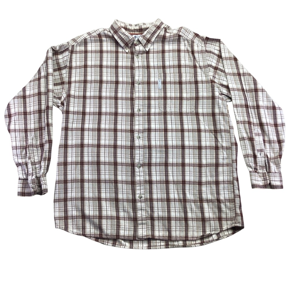 Columbia Mens XL Plaid Button Down Shirt Long Sleeve Cotton Burgundy AM7950